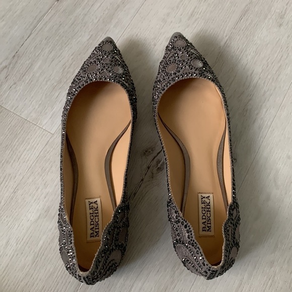Badgley Mischka Gigi Pewter Flats Rhinestones Pointed Toe Wedding Size 10 - Picture 7 of 10